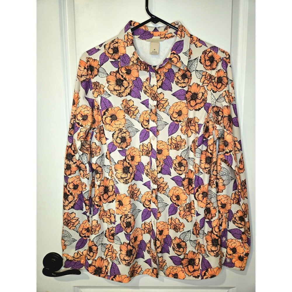 Duluth Trading Sidewinder Womens Medium Floral Long Sleeve Buttons Vents